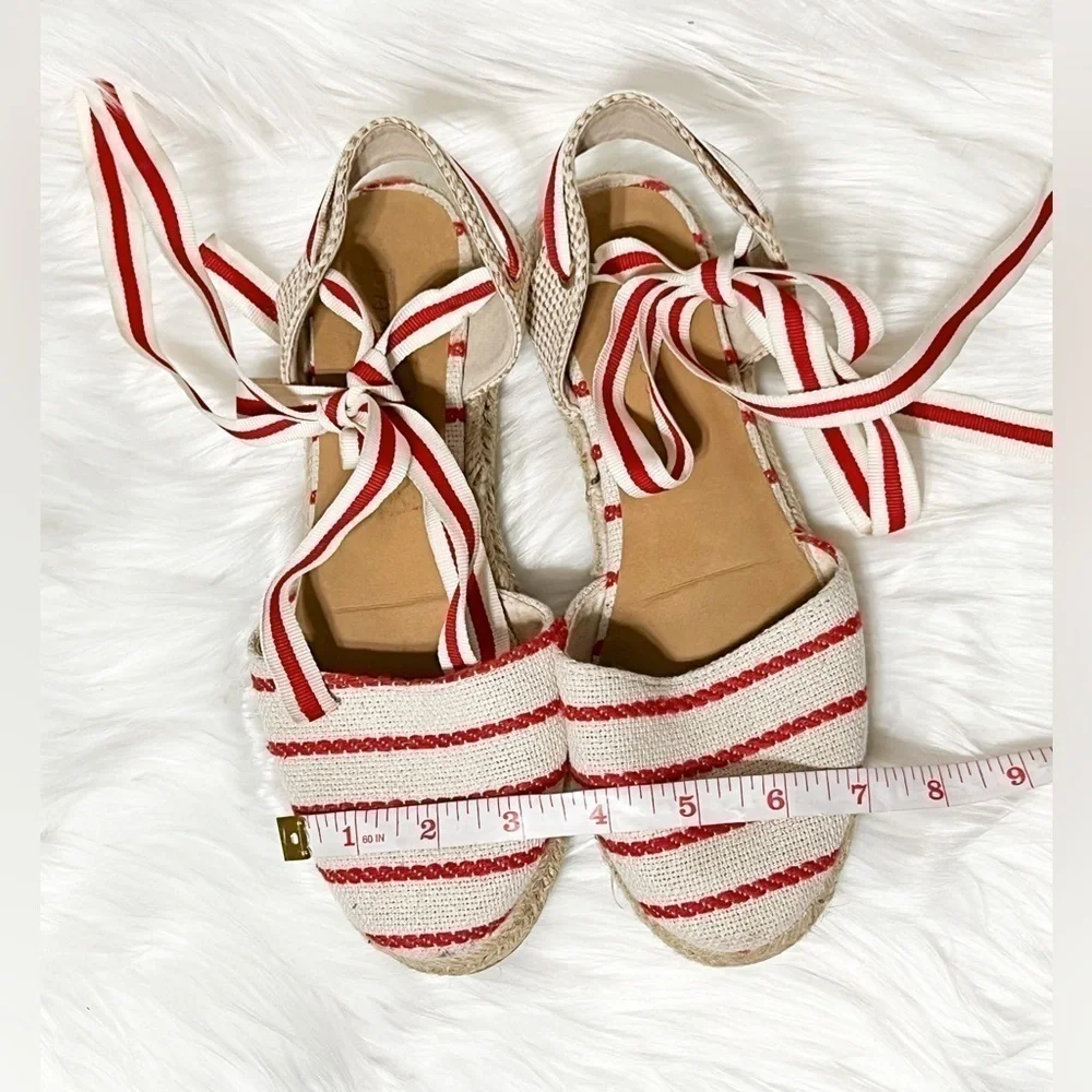 BAMBOO Tie Up Espadrilles Flats Red Bottom Adjustable Straps Women’s Size 6
